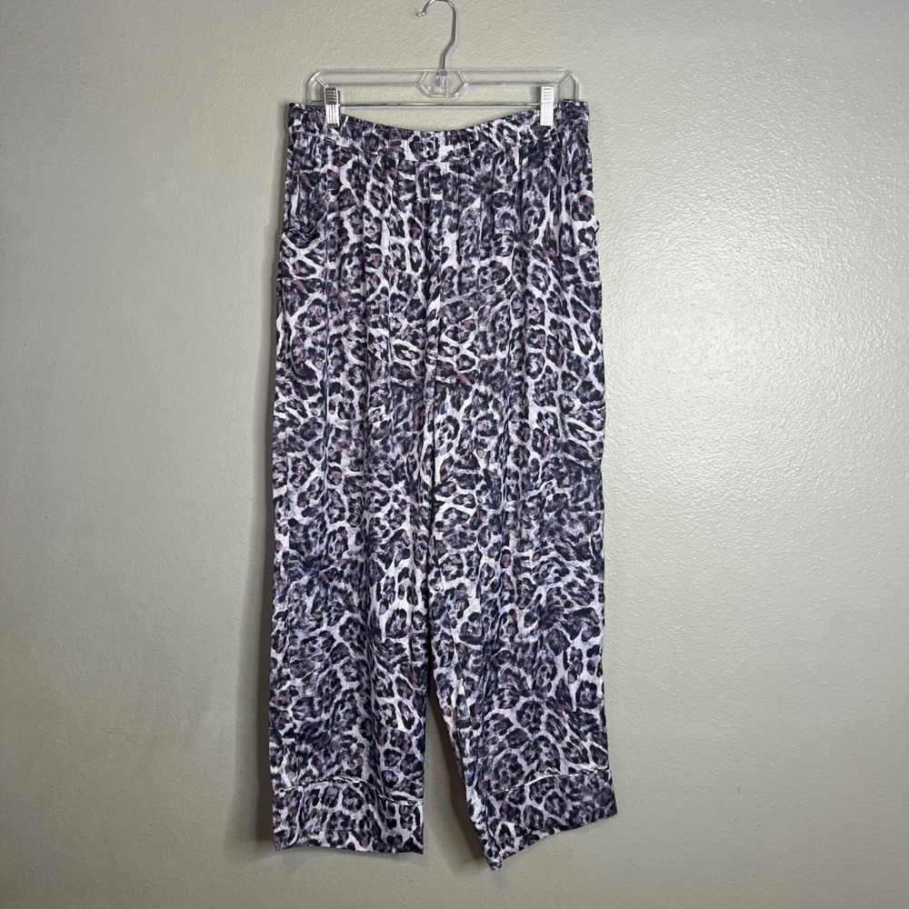 Van Winkle & Co Pajama Pants Womens XL Leopard Print Pockets Lounge Satin